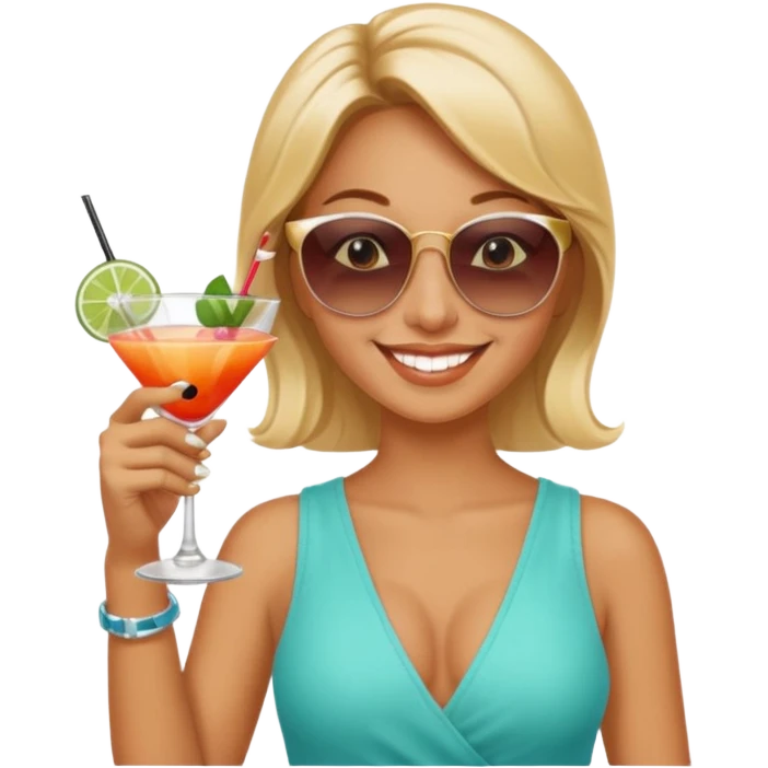 Professional sexy woman smiling holding cocktail posing in shades flashing peace sign emoji