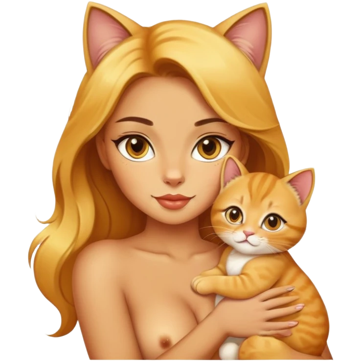 A sexy girl with a cute baby golden cat emoji