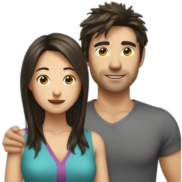 Cringe scruffy brunette man trying to impress Asian woman emoji