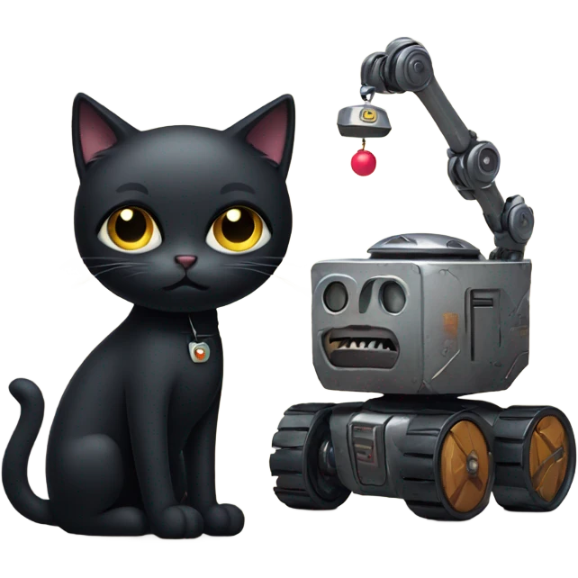 Sad Black Cat with Toy Robot emoji
