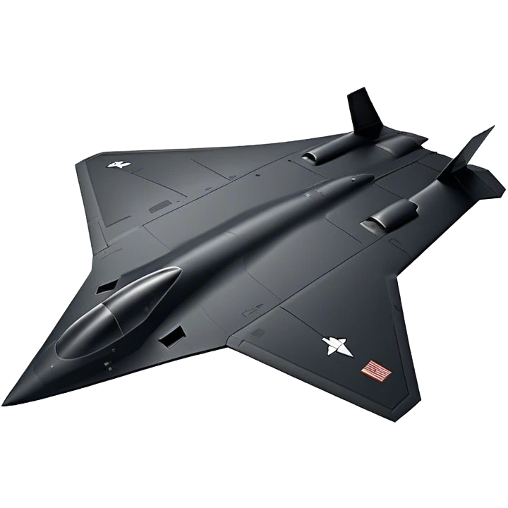 B-2 Spirit bomber - Northrop B-2 (Model Year: 2021) (Iconic colour: Stealth black) - A sleek, stealth bomber with smooth, angular contours and a matte jet-black finish. Emphasize a futuristic, minimalist design with a seamless fuselage, low-profile wings, and an overall intimidating stealth aesthetic. emoji