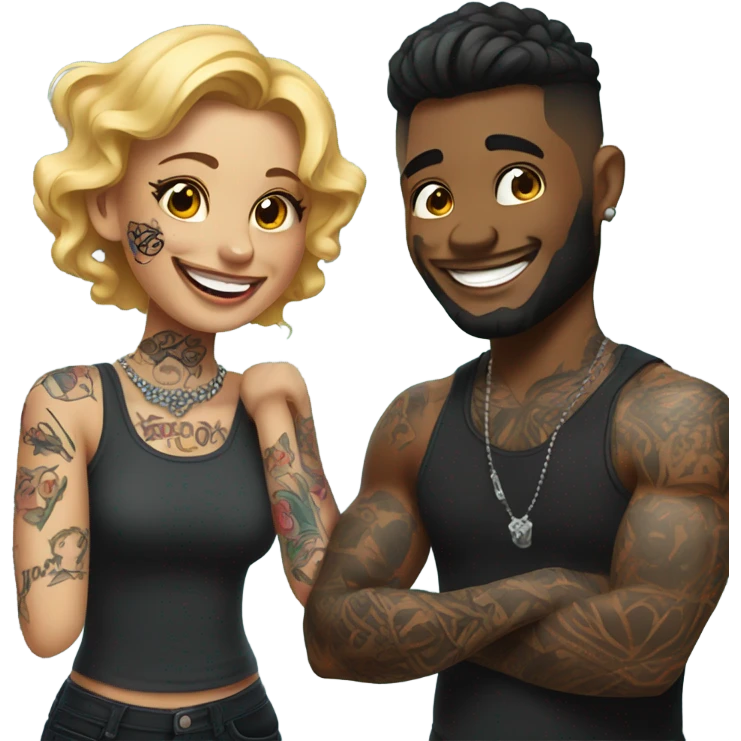 Beautiful tattooed couple celebrating birthday emoji