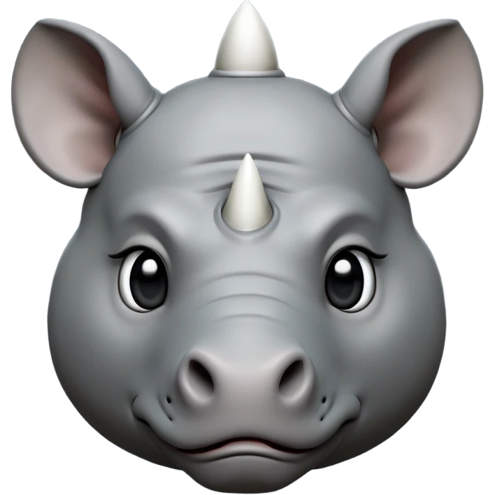 cinematic-noble-cute-rhino-portrait-emoji,slate-grey-hide-poised-and-regal,-with-a-massive,-powerful-build-and-a-thick,--deep-set-soulful-piercing-eyes,-simplified-yet-sharp-and-sophisticated-features,-highly-detailed,-large-black-eyes, white horn, front facing, zoomed out showing shoulders emoji