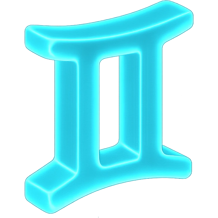 "A minimalistic glowing zodiac symbol ♊, centered on a dark cosmic background, symbol color #00d9ff, clean design, modern and luminous" emoji