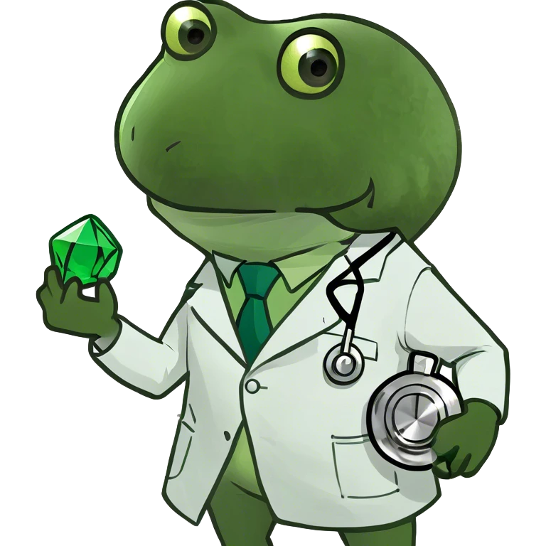 bufo doctor holding a green gem, full body emoji