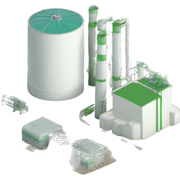 Biogas Power Plant, no chimneys, in green tonesl, 2-3 siles and lots of pipes emoji