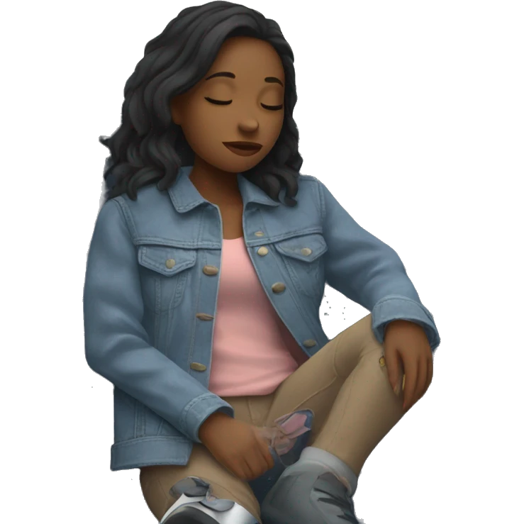 girl in denim jacket inside car asleep emoji