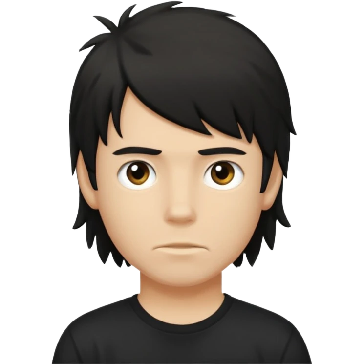 a light tan boy with messy a black mullet. wearing a black tshirt emoji