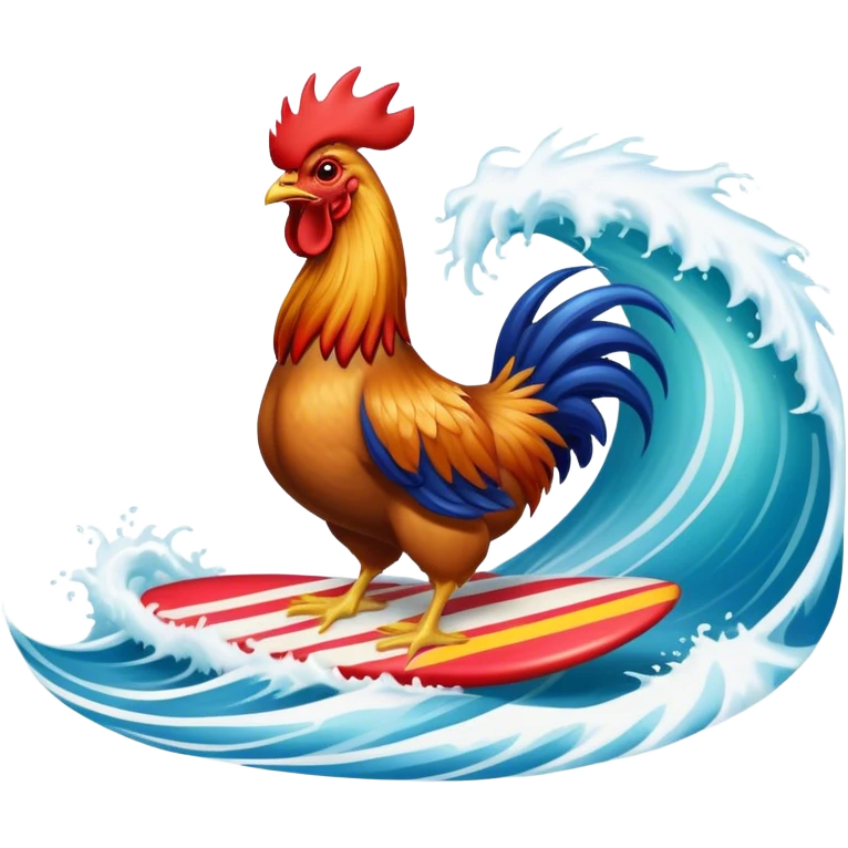 hawaiian rooster, surfing wave emoji