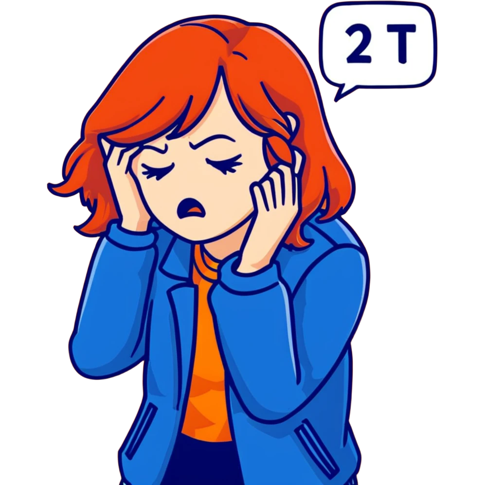 Redhead girl with mid length hair in blue jacket angry facepalm emoji