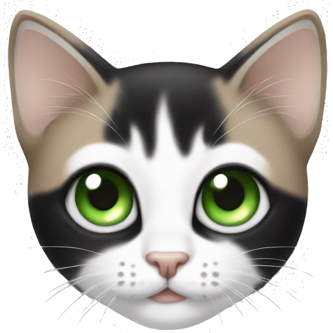 Black white and brown kitten with green eyes emoji