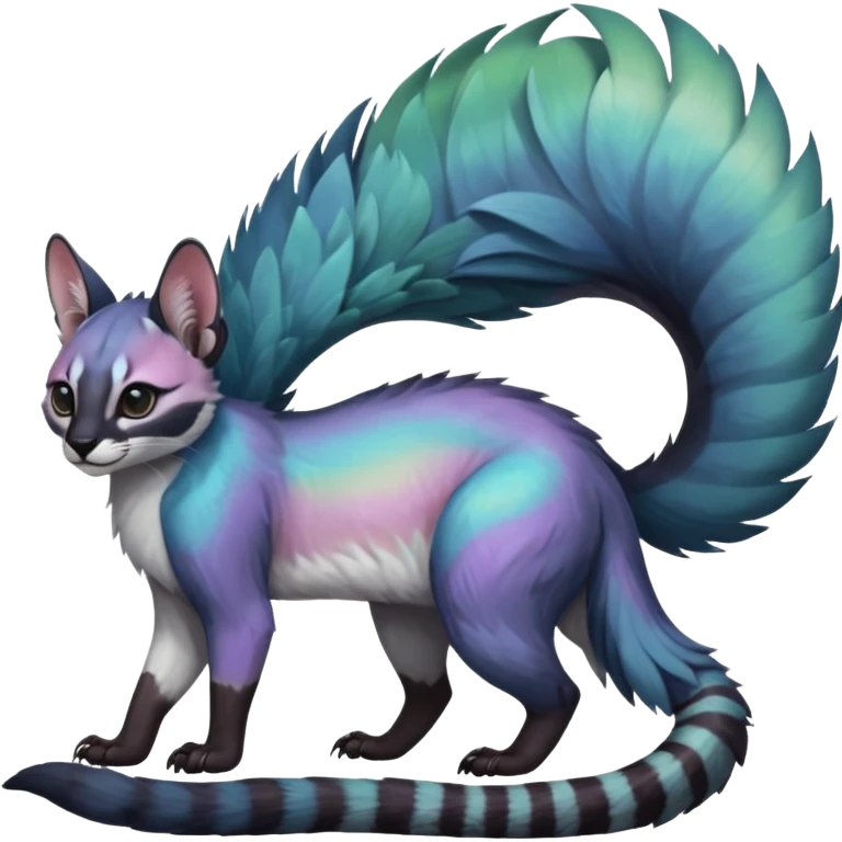 Colorful dark tropical pale light fruity pastel white glorious iridescent divine exotic cute cool beautiful beautiful fantasy-caracal-civet-genet-sergal-vernid-Gryphon-Cacomistle-Trico-oncilla-animal-Fakémon-hybrid-fursona (full body) emoji