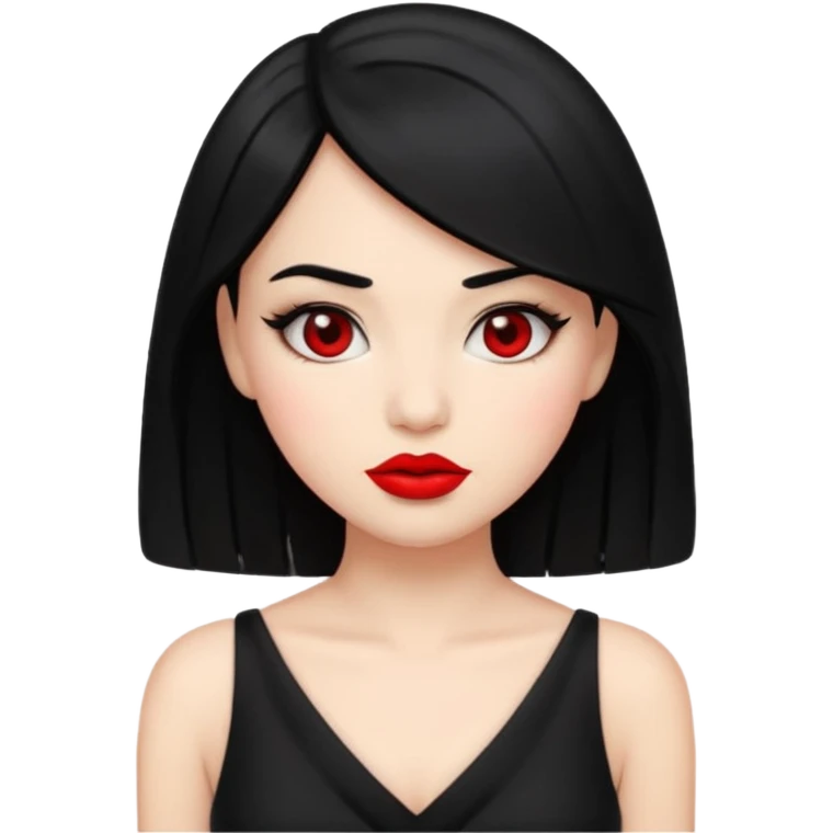 “Emoji girl, femme fatale, black hair. megan fox vibes black dress emoji