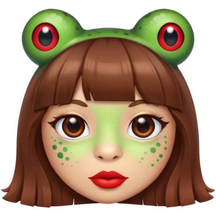 frog with brown hair, brown bangs, red lipstick emoji