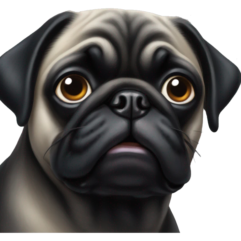 Black pug with a long snout and a bow emoji