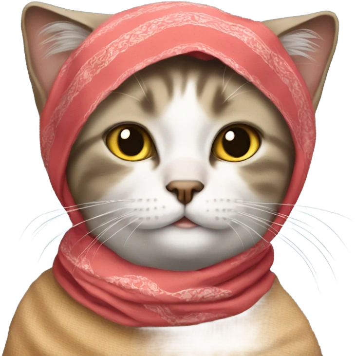 Cat wearing a headscarf tied under the chin like babushkas emoji