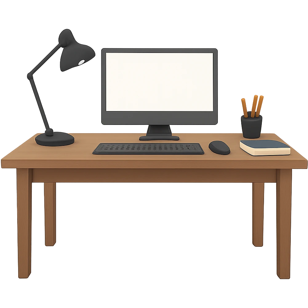 office desk with computer emoji