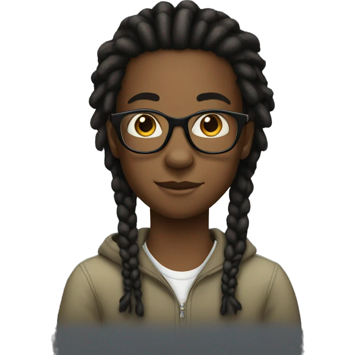 A black teenager with dread locks and clear glasses emoji