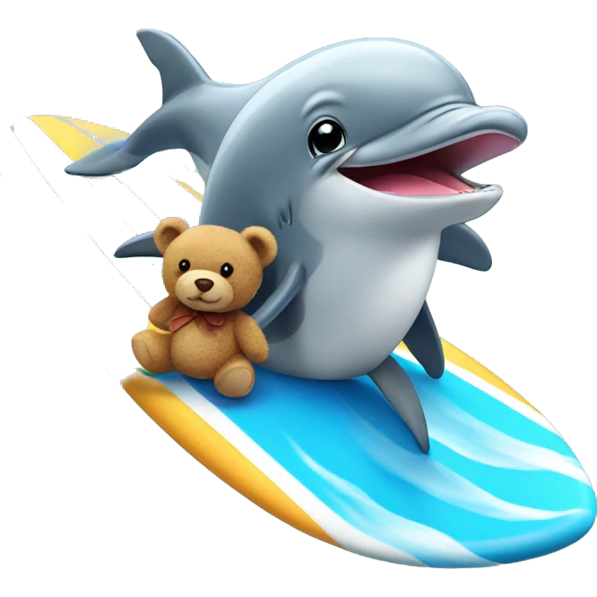 dolphin on surfboard with a teddy bear emoji
