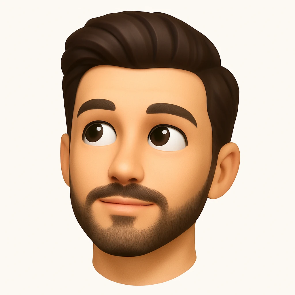 Create a front-facing 3D emoji-style head of a handsome man based on the provided photo. Keep facial features recognizable but stylized like a modern emoji with smooth, clean, and expressive details. The eyes should look slightly upward, as if thinking or imagining. Only the head is shown, no body. Use soft 3D shading and a white background. No text included. emoji