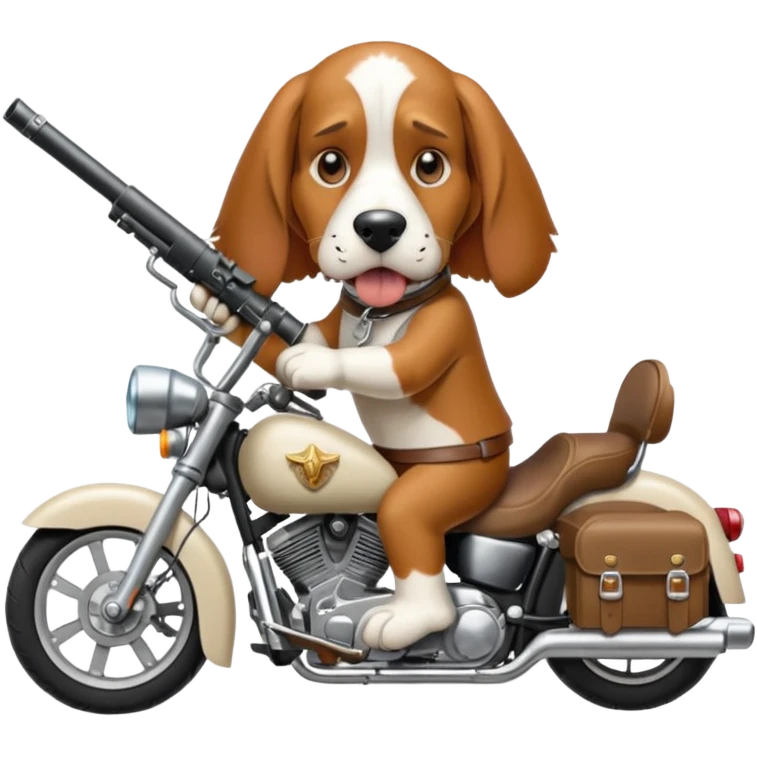extremely angry bassett hound on a motorcycle with gun emoji