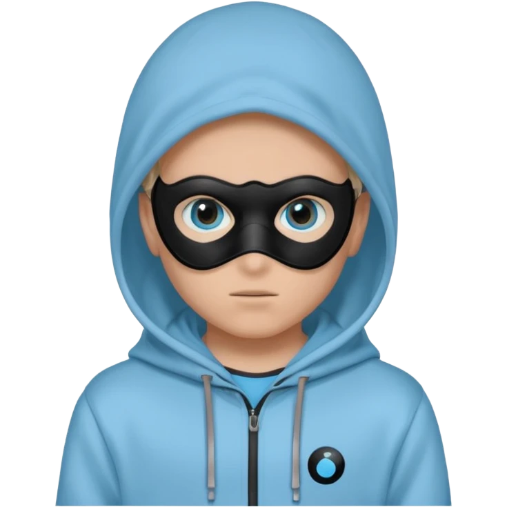 Make an emoji of Boywithuke (Boywithuke is a singer who wears a light sky blue hoodie with the hood up and has a ukelele on his back and has a mask that’s all black besides the 2 blue circles where the eyes should be) emoji
