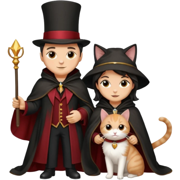 magician couple and their pet cat emoji