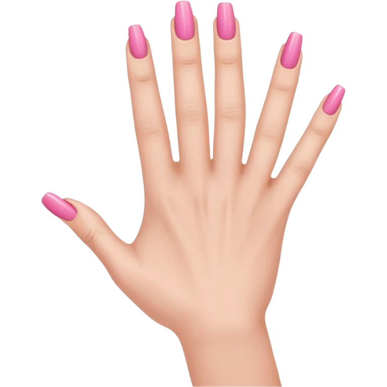  pink  close-up of a human hand with exactly five fingers, beautifully manicured nails, glossy pink nail polish, elegant nail shape, soft lighting, realistic style, isolated on transparent background" emoji