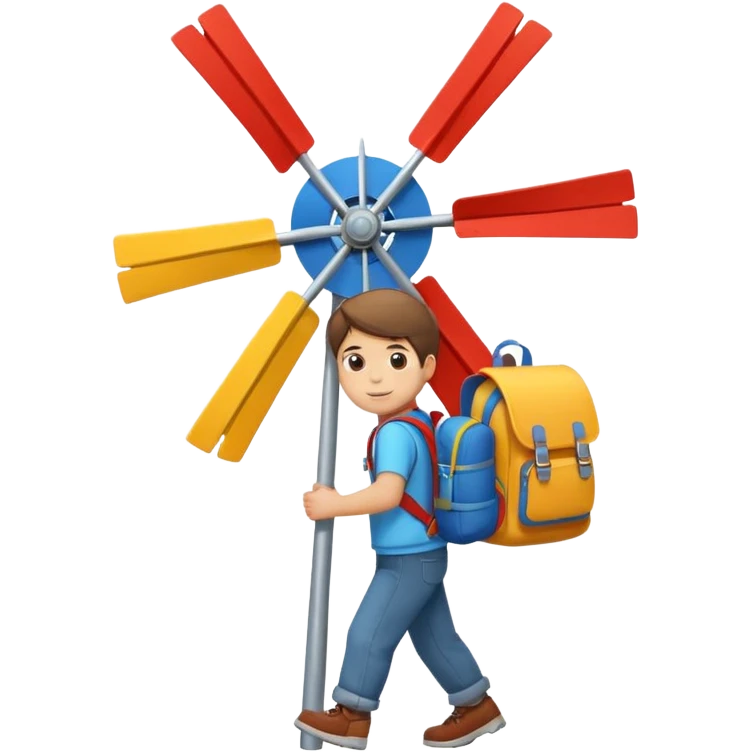 Boy carrying toy windmill backpack emoji