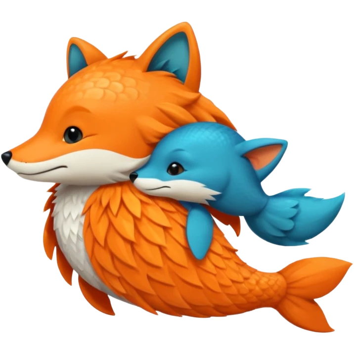One orange fish and one teal blue fox, that are hugging or cuddling each other emoji