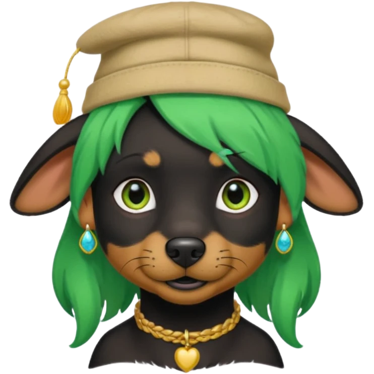 green haired fully black dog with earring and hat emoji