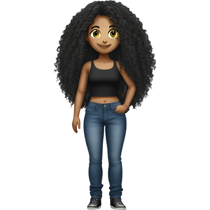 Realistic pretty brazilian young women with long curly hair with black crop top and very baggy jeans  emoji