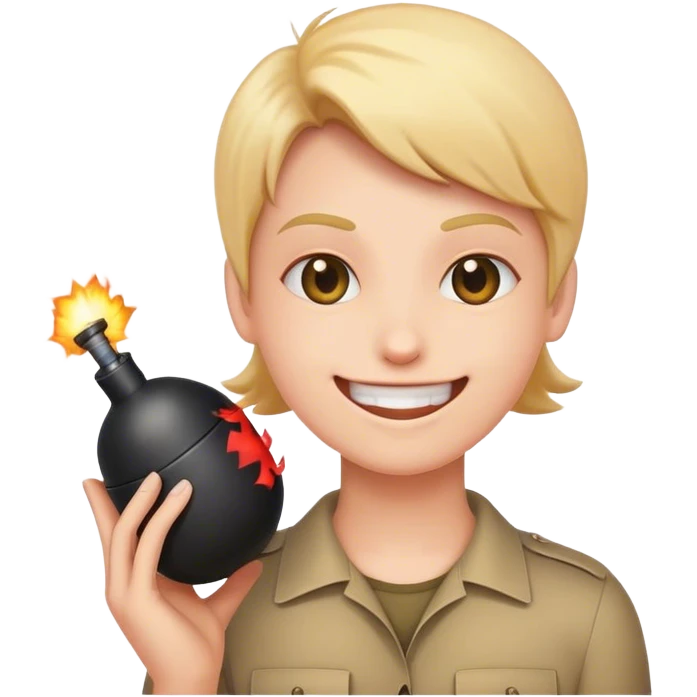 Cute emoji of a person smiling and holding a bomb emoji