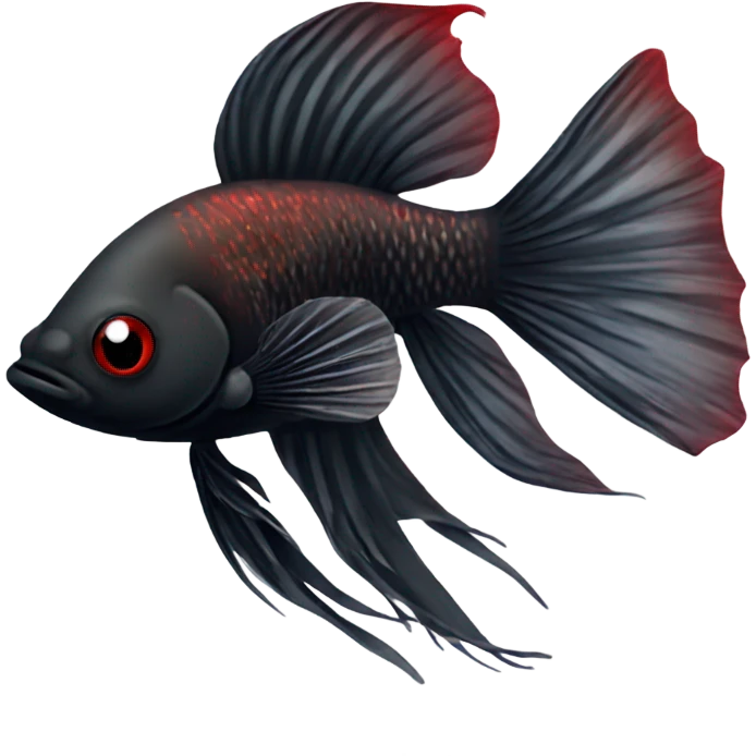 Fully Black with tiny red lines betta fish short fins black and white eyes emoji