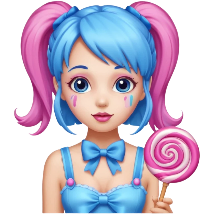 candy girl from candyland very long blue pink mixed candy hair with ribbon and no tattoo emoji