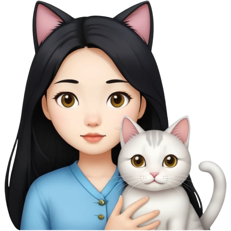 Cat on Asian girl white skin black long hair  emoji