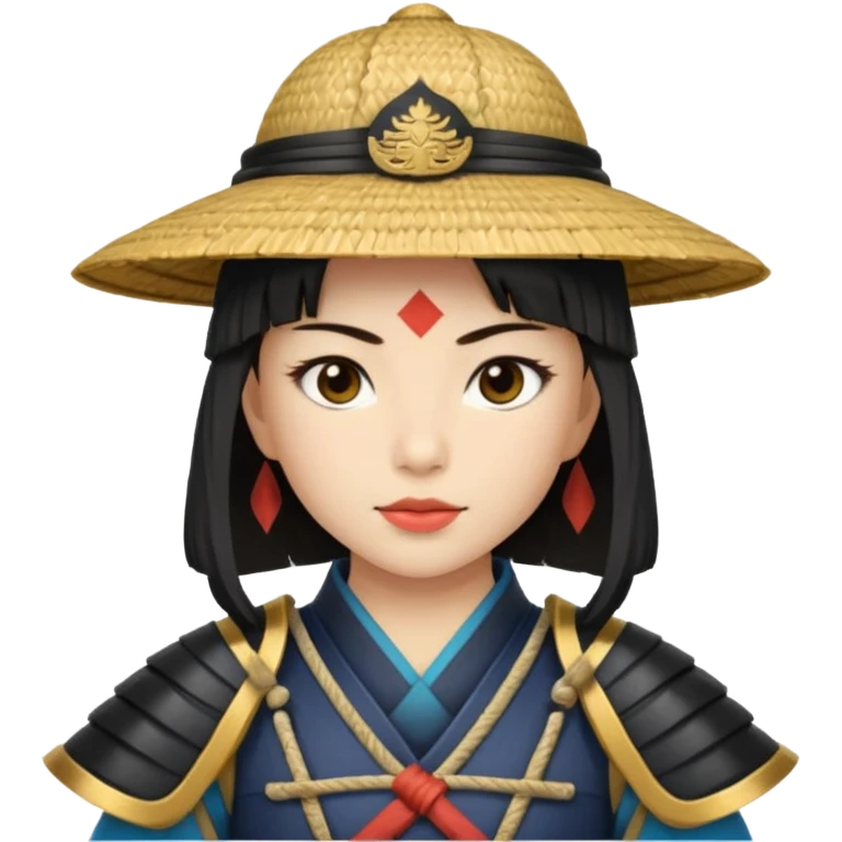 Samurai with straw hat, Warrior in samurai armor, female emoji