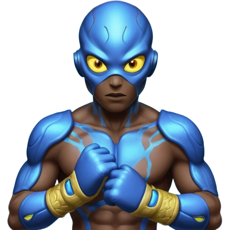 energy alien MMA fighter portrait, head and shoulders only, glowing veins, crackling aura, futuristic fight gloves, intense glowing eyes, 3D cartoon, mobile game icon style, clean background, no text, no watermark
 emoji