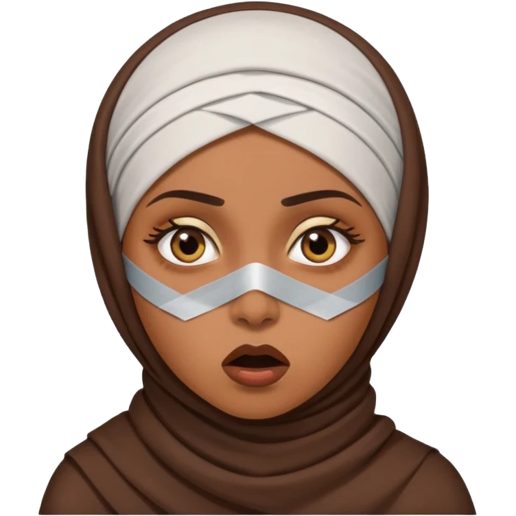 muslim woman with shocked eyes with tape on mouth emoji