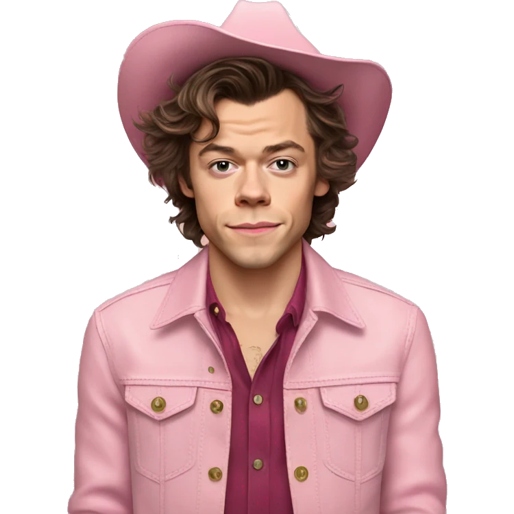 Harry styles wearing a pink cowboy hat emoji