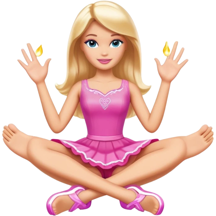 Barbie girl shows her feet with her hands emoji