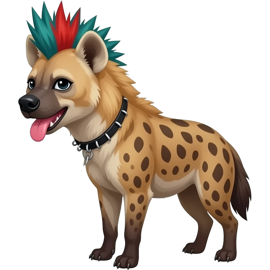 hyène femelle punk cheveux rouge bleu vert qui tire la langue emoji