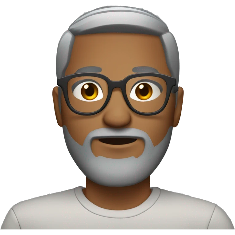 Light brown skin with short crop gray hair and beard round frame glasses emoji