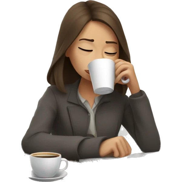 tired french girl with laptop drinking a lot of coffee emoji
