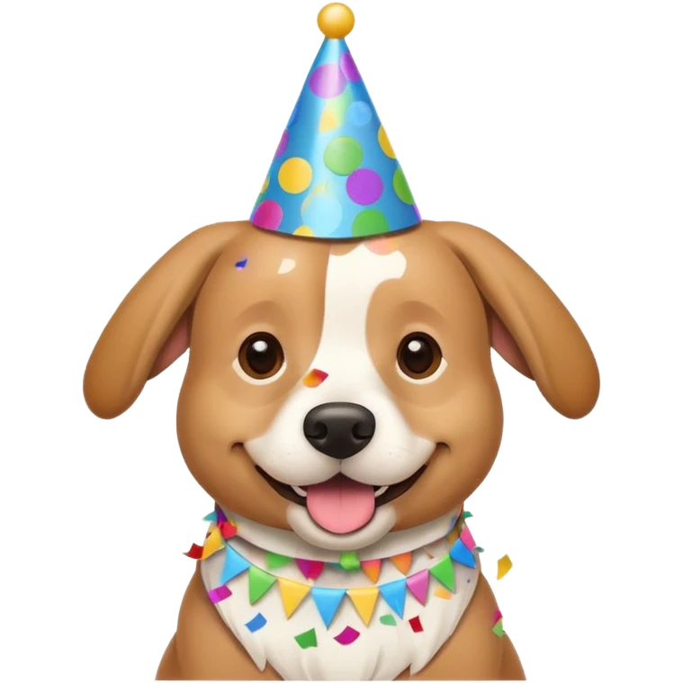 happy dog with party hat and confetti, celebrating birthday emoji