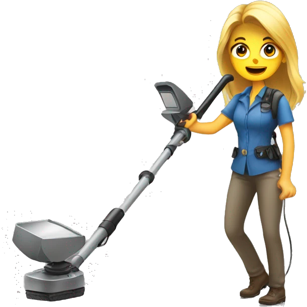 Pretty woman using a metal detector on ground emoji