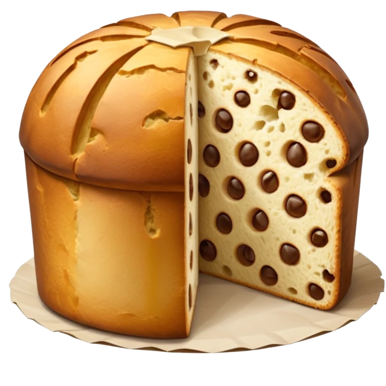 panettone classico, fallo tagliato con una fetta e con la carta a torno emoji