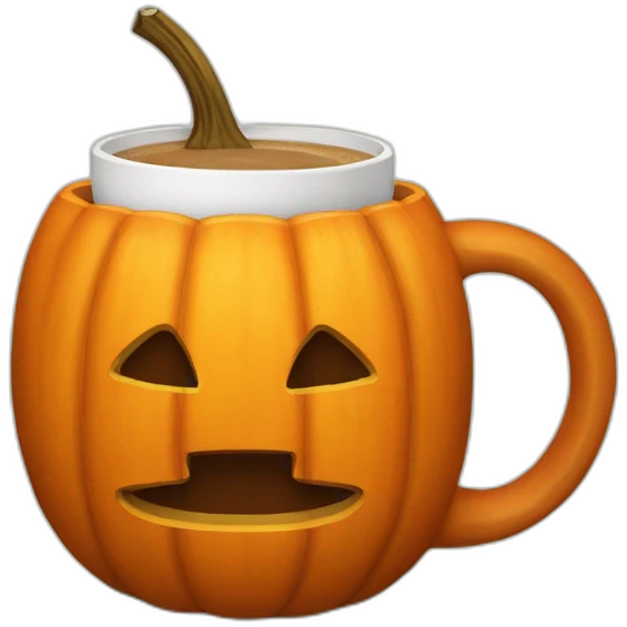 A pumpkin-shaped mug with coffee inside emoji