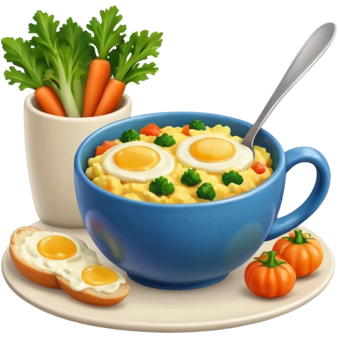 eggs with veggies and one coffee in cute mug on the side emoji