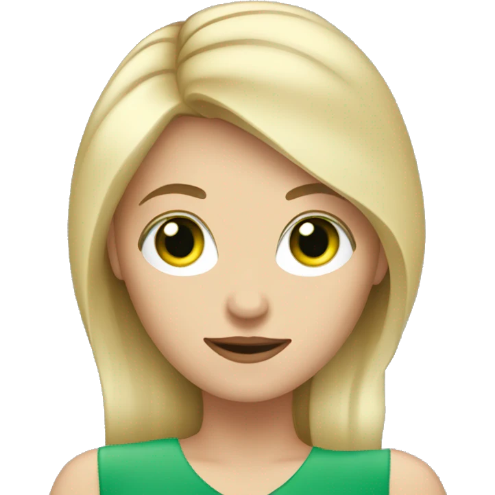 blonde woman, fair skin, green eyes, cell phone in hand emoji